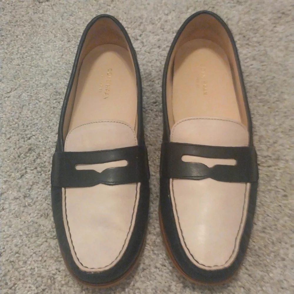 -Cole Hahn black & cream leather penny loafers
